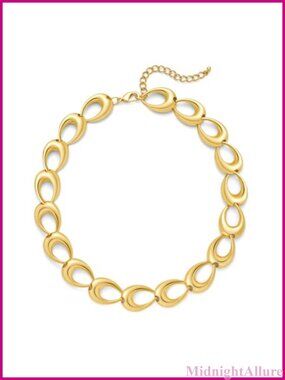 Chunky Teardrop Link Choker Necklace 18K Gold Plated Brass Statement Collar